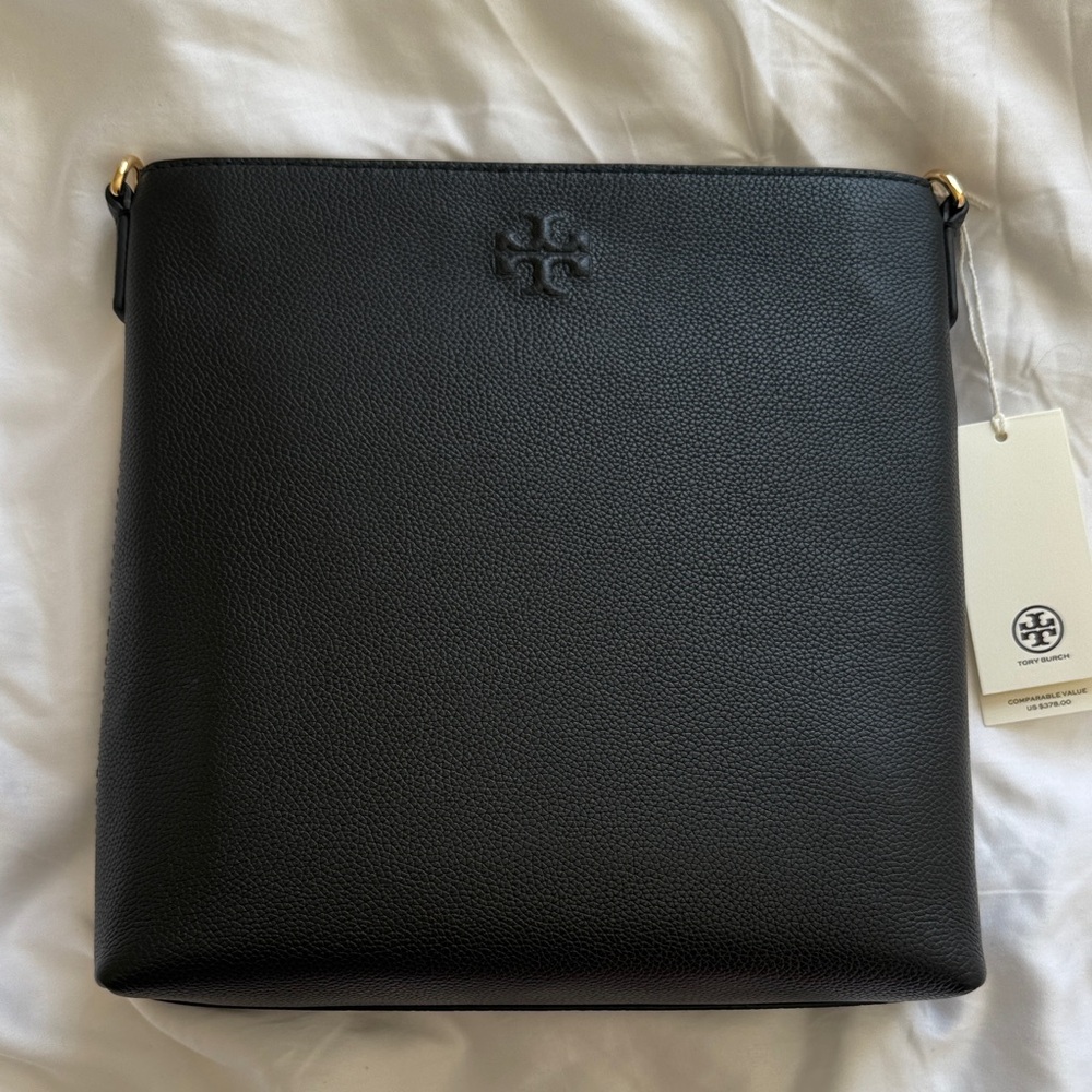 Tory Burch Purse Black Crossbody Bag Leather Thea Swingpack Zip New - Picture 2 of 7